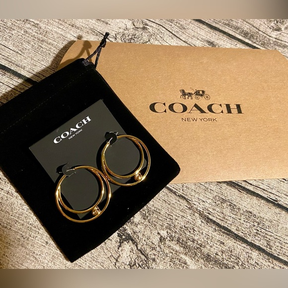 NWT! Coach double hoop earrings with a sparkling pavé crystal stud + gift wrap! - Picture 4 of 13